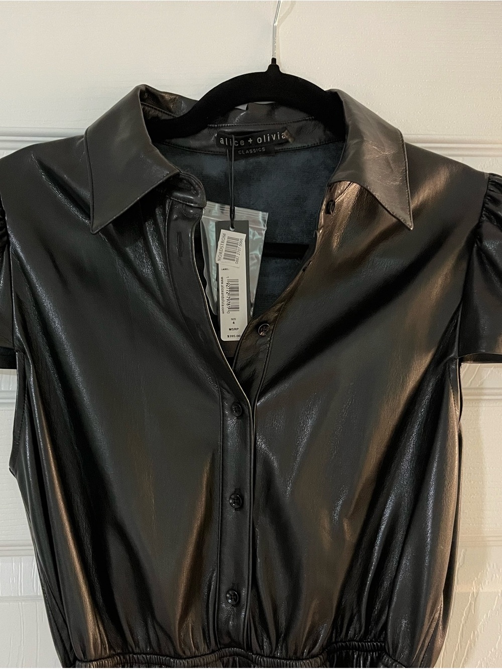 Alice + Olivia Black Faux Leather Shirt Dress - Picture 2 of 5